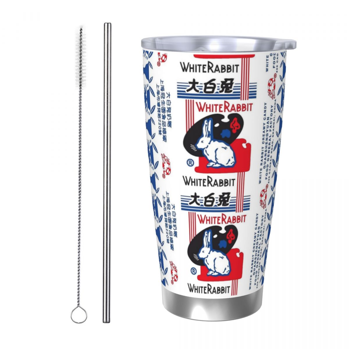 Tumbler 20Oz White - ホワイトラビットキャンディ ステンレス鋼タンブラー 真空断熱マグ 保温保冷ボトル ストロー付き 蓋付き