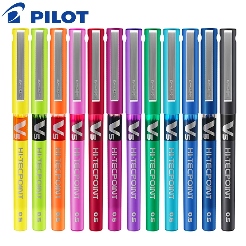 Pilot Pen V5 - フルニードルジェルペン、ストレート液体ボールペン、速乾性カラー、大容量、輸入文房具、BX-V5、6、12パイロット、0.5mm