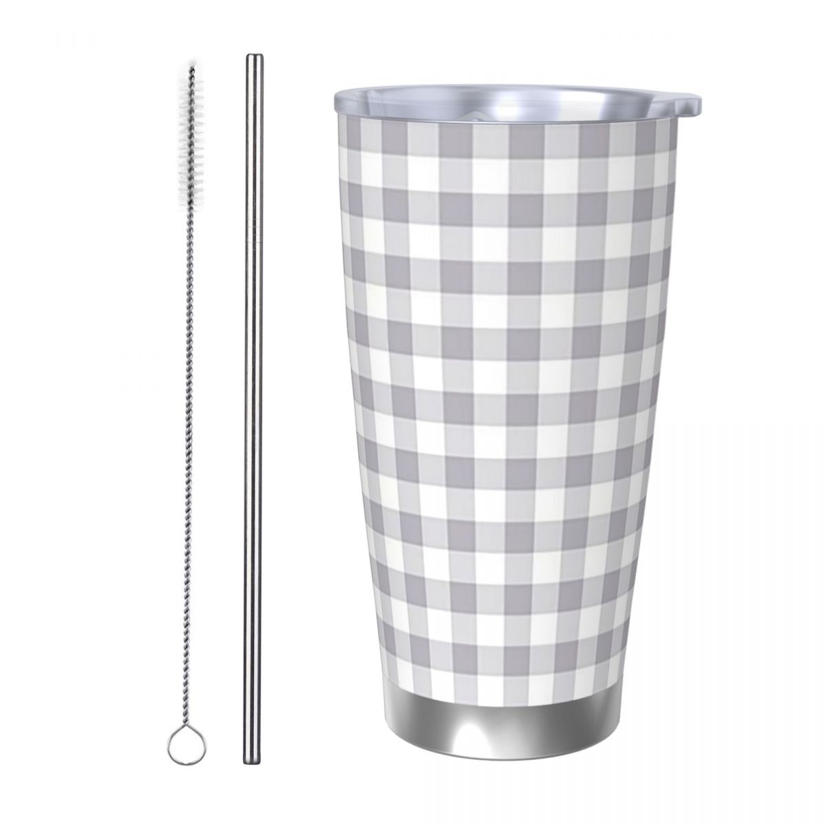 グレーと白のギンガムチェック柄ステンレス鋼タンブラー真空断熱 - Tumbler 20Oz White のレビューと価格