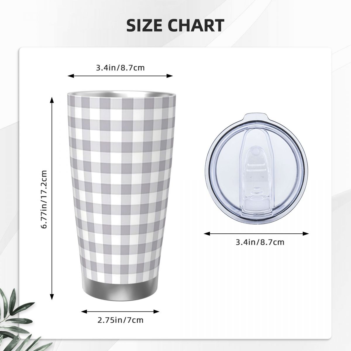 グレーと白のギンガムチェック柄ステンレス鋼タンブラー真空断熱 - Tumbler 20Oz White のレビューと価格
